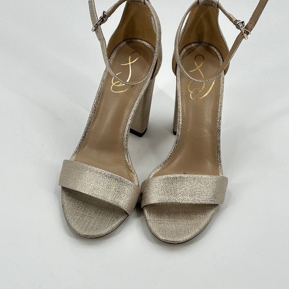 NWOT Sam Edelman Yaro Block Heel Sandal 7.5 Gold Jute Tan Formal Cocktail Office - Picture 4 of 9